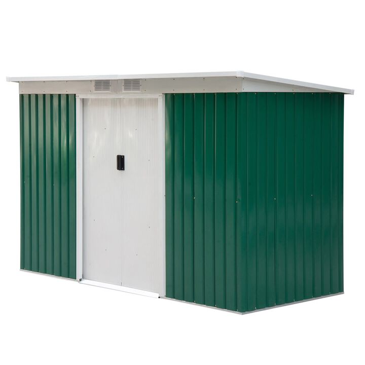 Rust-Proof Garden House: 9'x4.5'x5.5' Green/White Vented Metal Shed