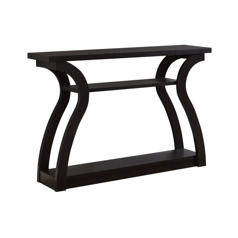 Ergode Accent Table - 47" L Espresso Hall Console, Curved Base, 3-Tiered Design