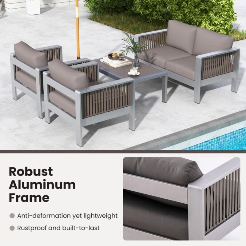 Hivvago Patio Aluminum Loveseat Sofa Outdoor Furniture Set with Thick Back and Seat Cushions