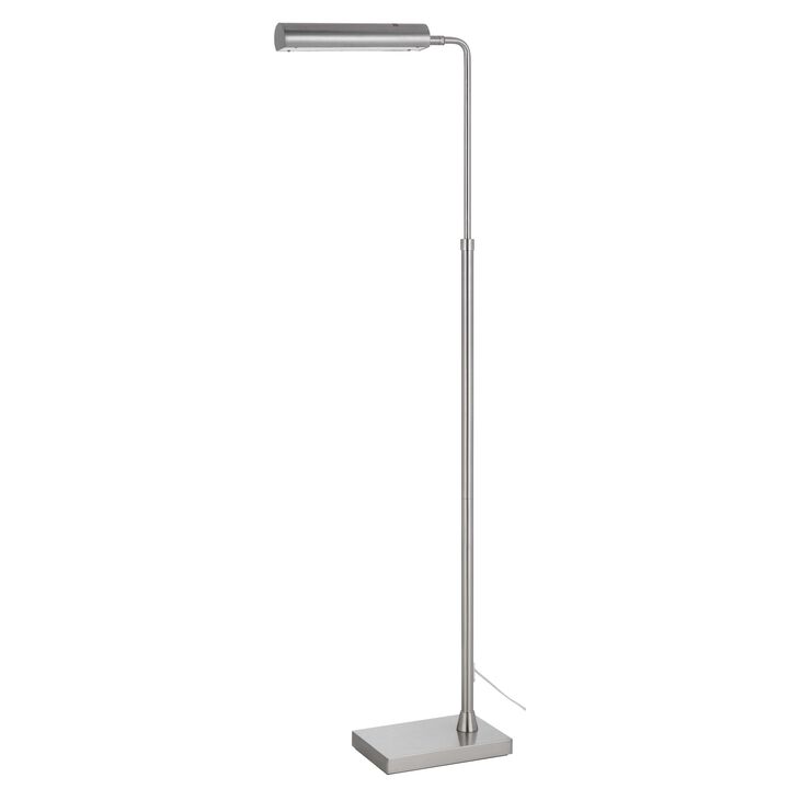 Kime 44-58 Inch Floor Lamp, Adjustable Height, LED, Brushed Steel Finish - Benzara
