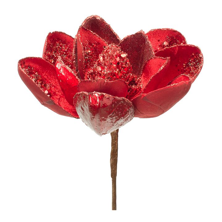 Velvet Magnolia Stem with Bead Accents Luxurious Faux Floral for Elegant Decor (Set of 6)