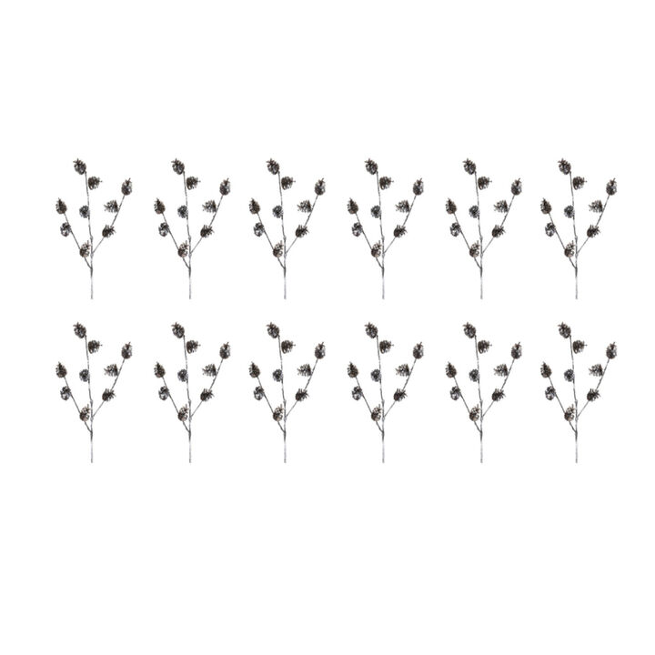 Decorative Wintry Black and White Pine Cone Sprays Set of 12 - Holiday Styling