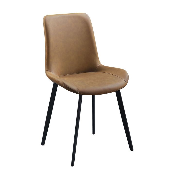 Eli 20 Inch Parson Style Dining Chair, Vegan Leather, Set of 2, Tan Brown-Benzara