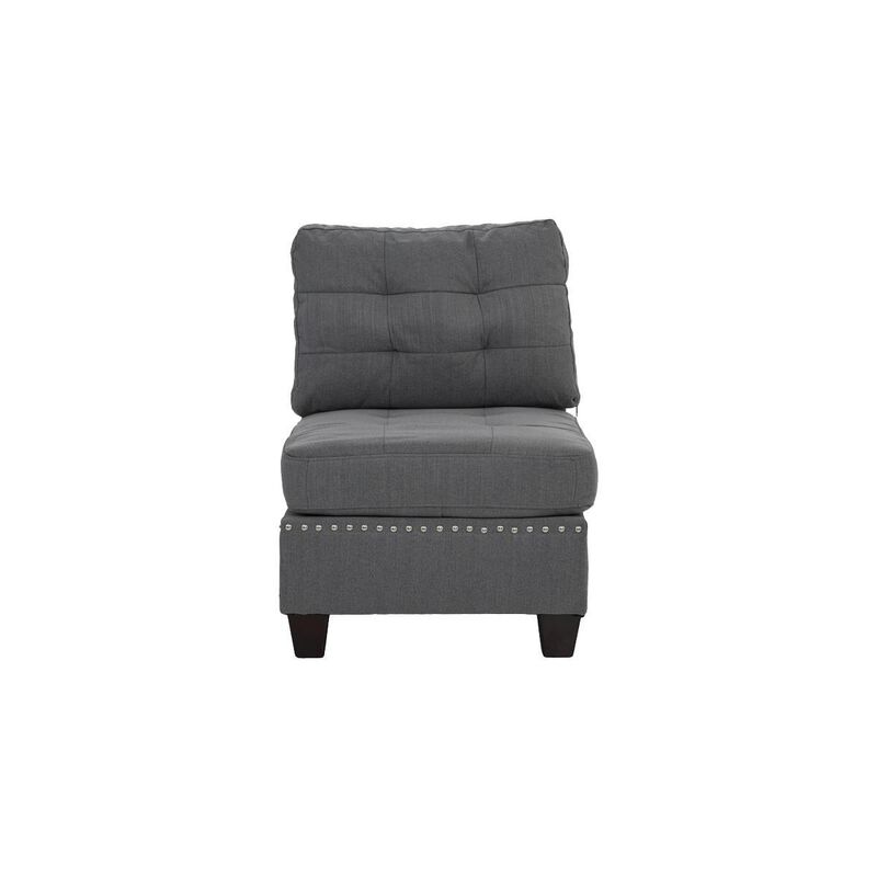 Tufted Grey Armless Chair with Wooden Legs