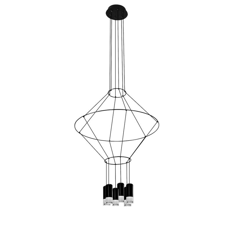 VONN Lighting 6-Light Integrated LED Height Adjustable Circular Pendant Lighting Black