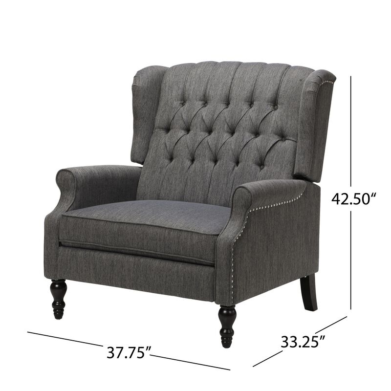 Jade Oversize Wide Chair Manual Recliner, Dark Gray Button Tuft - Benzara