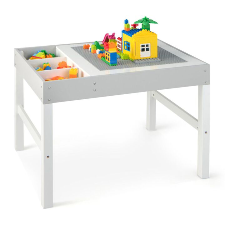 Hivvago 3 in 1 Wooden Kids Table with Storage and Double-Sided Tabletop-White