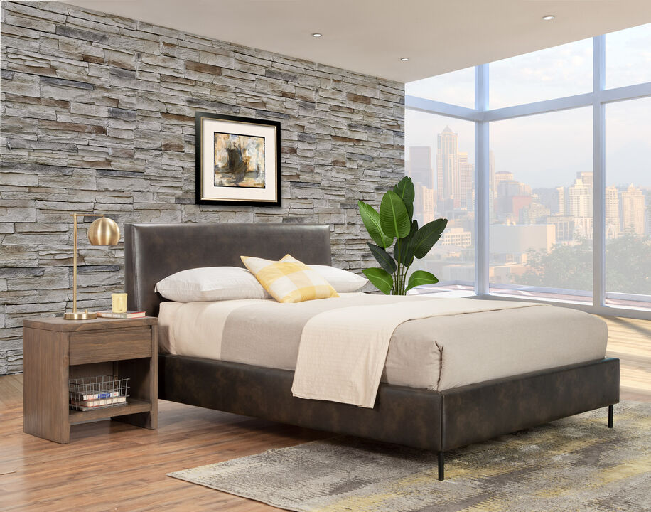 Sophia California King Faux Leather Platform Bed, Gray