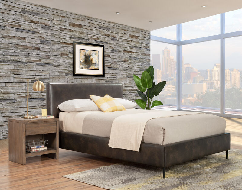 Sophia California King Faux Leather Platform Bed, Gray