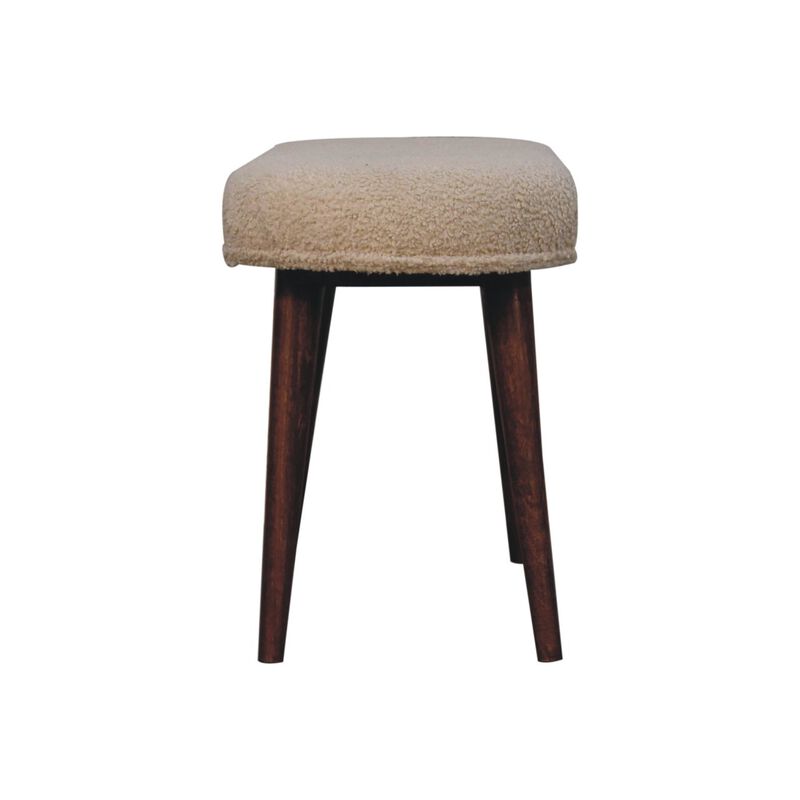 Artisan Furniture Solid Wood, Upholstered Honey Caramel Boucle Cream Nordic Bench