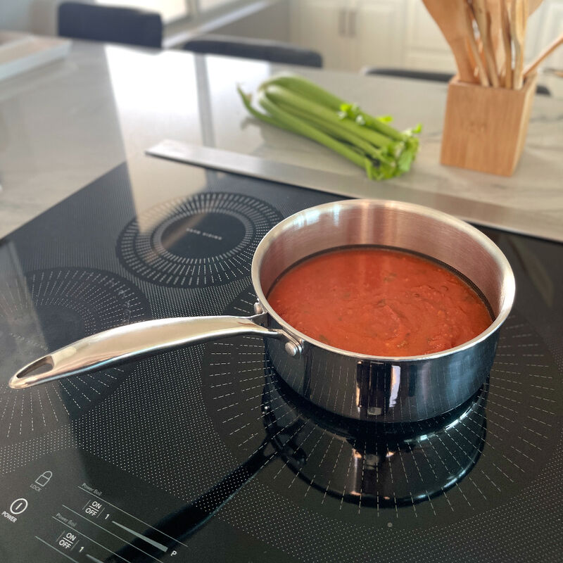 Tri-ply Stainless Steel Diamond Nonstick 2.7 QT Saucepan with Glass Lid