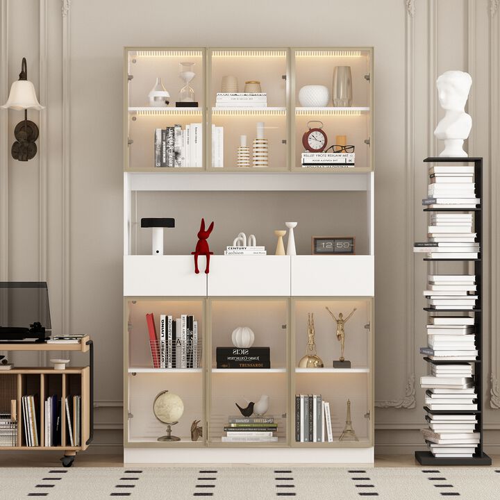 FUFU&GAGA  Display China Cabinet with Glass Doors and Adjustable Shelves for Living Room (47.2" W x 14.2" D x 78.7" H) White