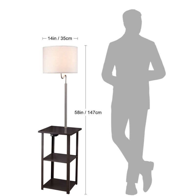 58" Squared Sofa Side Shelves Table Lamp with Power Station (1.14/14.96)