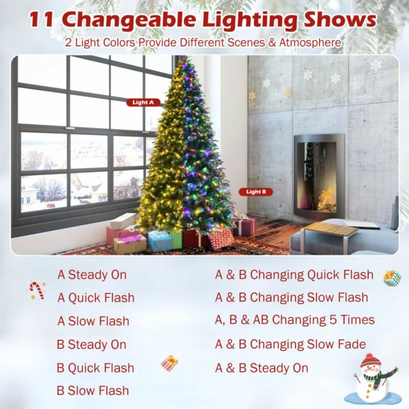 Hivvago Pre-Lit Snowy Christmas Hinged Tree with Flash Modes and Multi-Color Lights