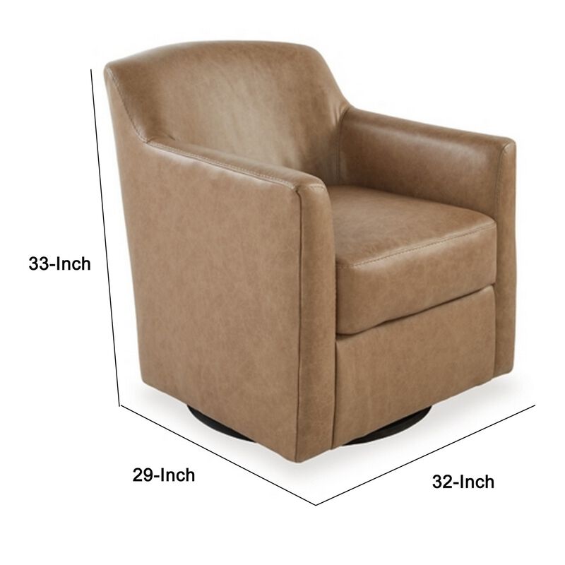 32 Inch Plush Swivel Accent Chair with Shelter Style Armrests, Faux Leather-Benzara