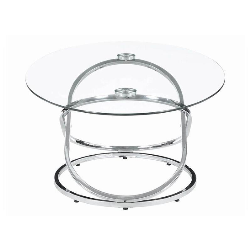 Modern 3 Piece Coffee Table Set with 2 End Tables, Glass Tabletop, Chrome-Benzara