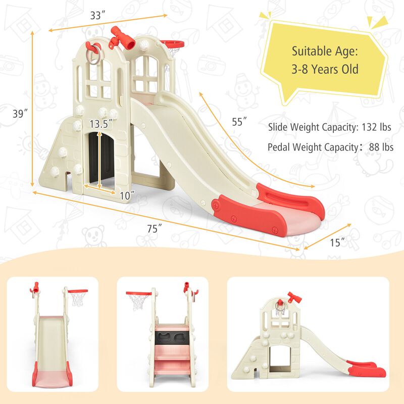 6-in-1 Toddler Climber Slide Playset with Basketball Hoop