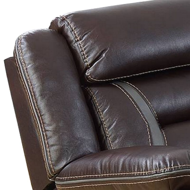 37 Inches Leatherette Glider Recliner with Pillow Arms, Dark Brown-Benzara