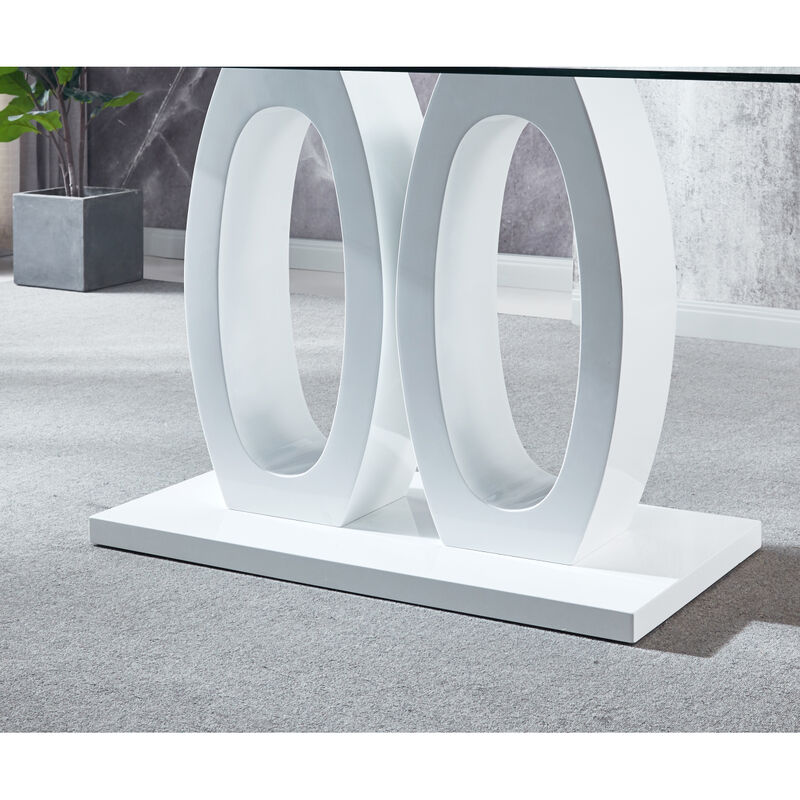 Modern Design Wood Dining Table With Finish, Clear Glass Top, For 6 People