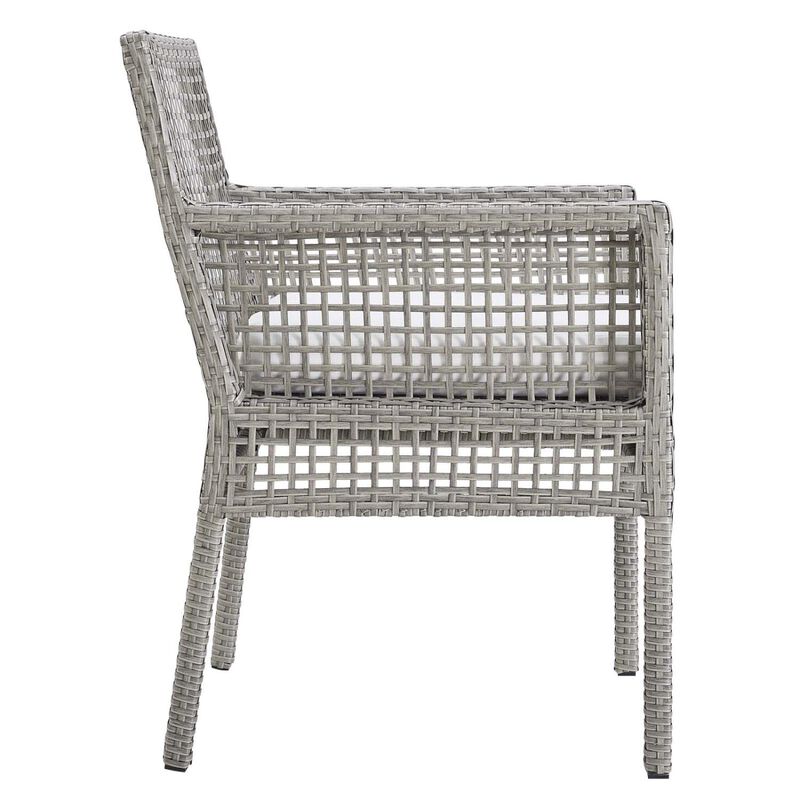 Modway Aura Wicker Rattan Outdoor Patio Dining Arm Chair with Cushion in Gray White
