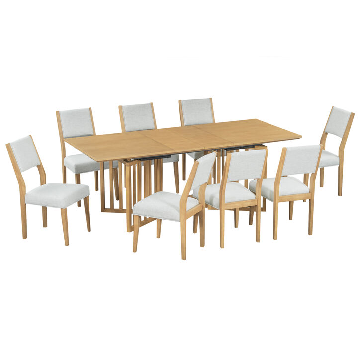 Merax Farmhouse 9-Piece Extendable Dining Table Chairs Set