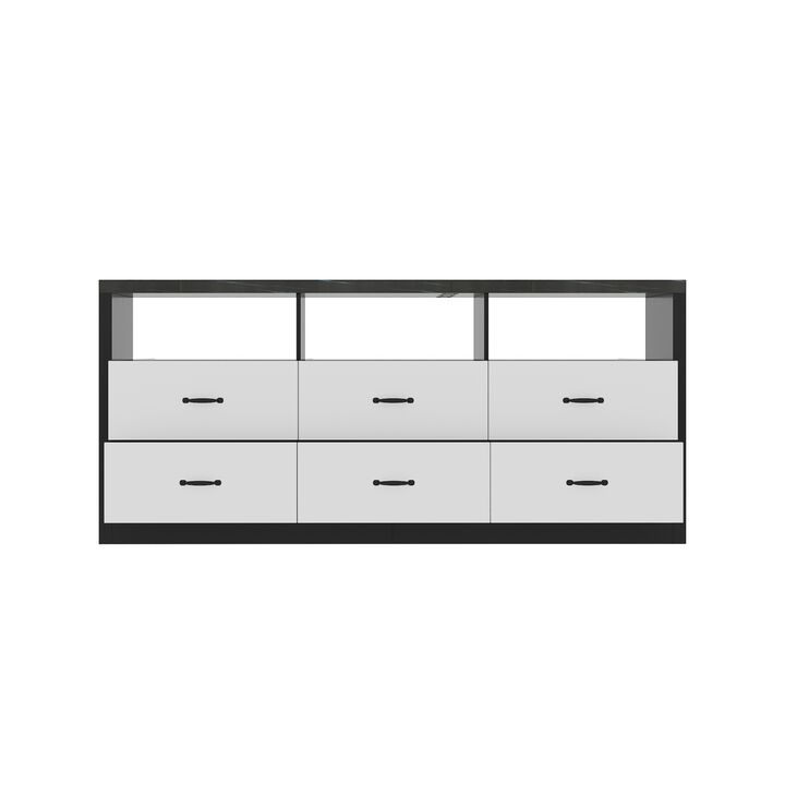 FUFU&GAGA Shoe Cabinet with Storage, 6 Drawers, Open Shelves, Spacious Top, MDF (78.7" W x 23.6" D x 35.4" H), Black & White
