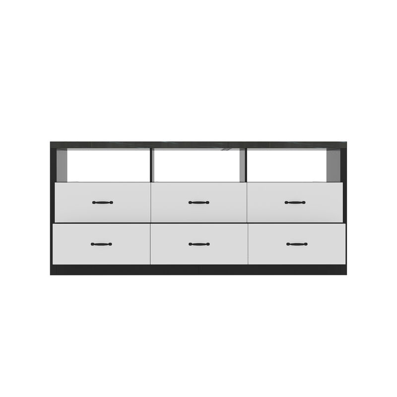 FUFU&GAGA Shoe Cabinet with Storage, 6 Drawers, Open Shelves, Spacious Top, MDF (78.7" W x 23.6" D x 35.4" H), Black & White