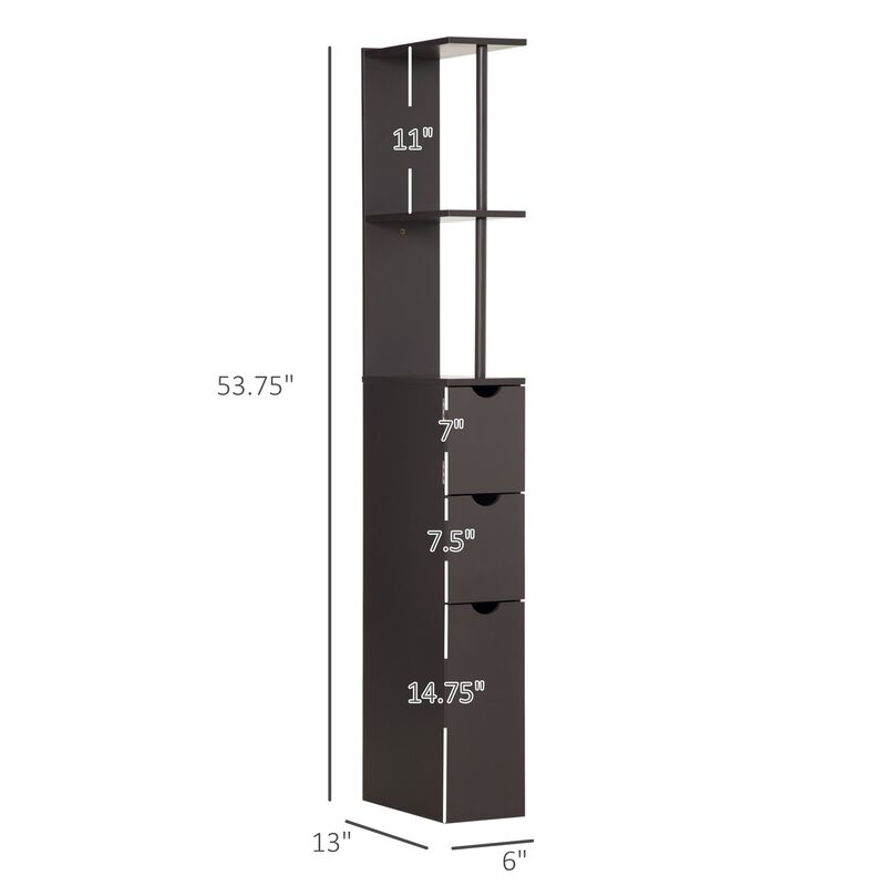 Brown Bathroom Storage: 2-Tier Freestanding Cabinet with Drawers