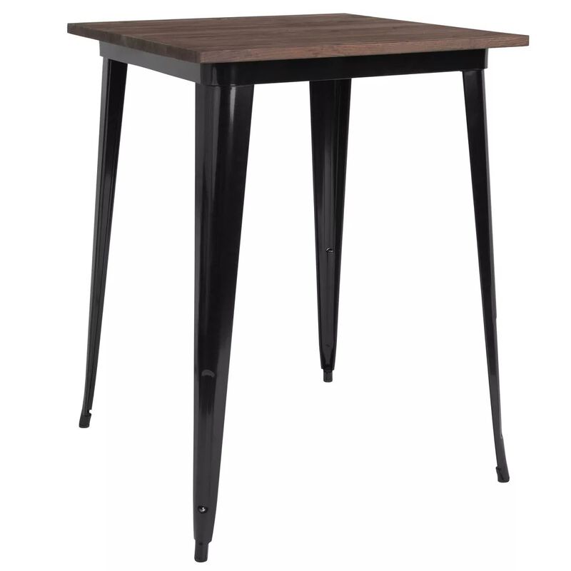 Flash Furniture 31.5 Square Black Metal Indoor Bar Height Table with Walnut Rustic Wood Top
