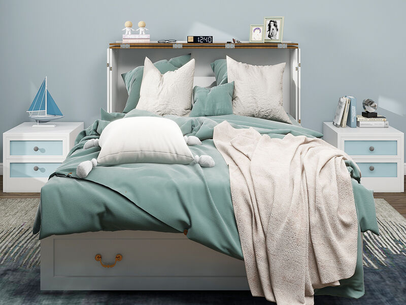 Murphy Bed Cabinet,Murphy Bed Queen with USB, Murphy Bed Cabinet with Drawer,White Cabinet Bed  for Guest Room