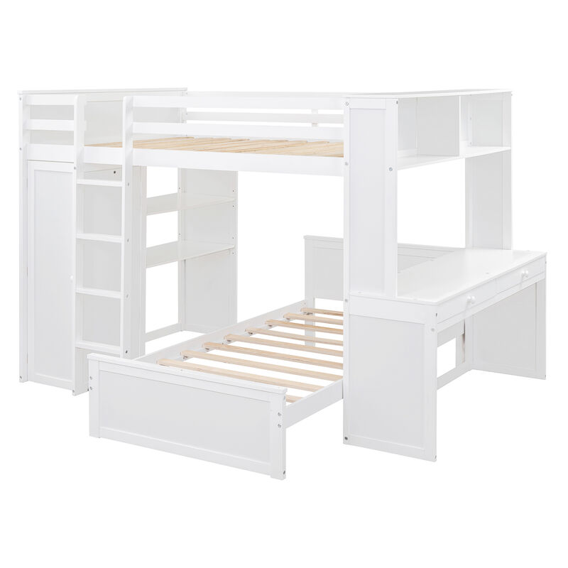 Merax Loft Bed with Storage Shelves and Wardrobe
