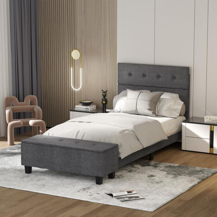 Hivvago Twin/Full/Queen Upholstered Bed Frame with Ottoman Storage