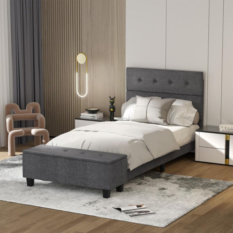 Hivvago Twin/Full/Queen Upholstered Bed Frame with Ottoman Storage