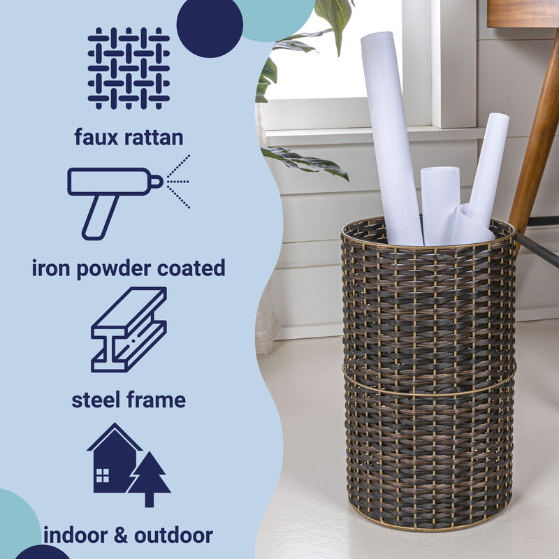Cecil Modern Faux Wicker Cylinder Waste Basket