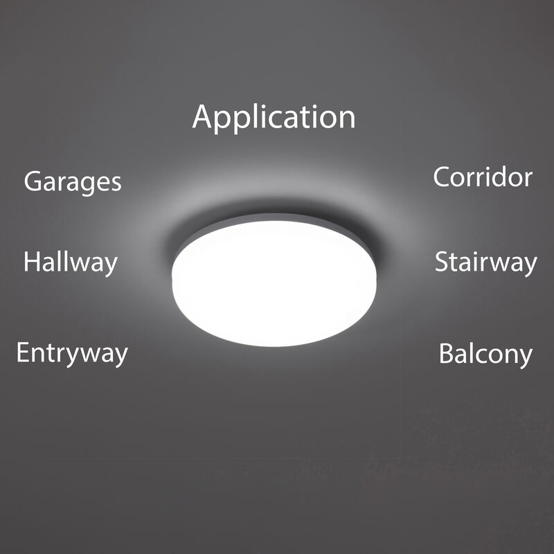 "White Plastic 6 in Round LED Ceiling Light Fixture for Entryway, Office, Outdoor, 6500K Daylight, 2000lm 20W"