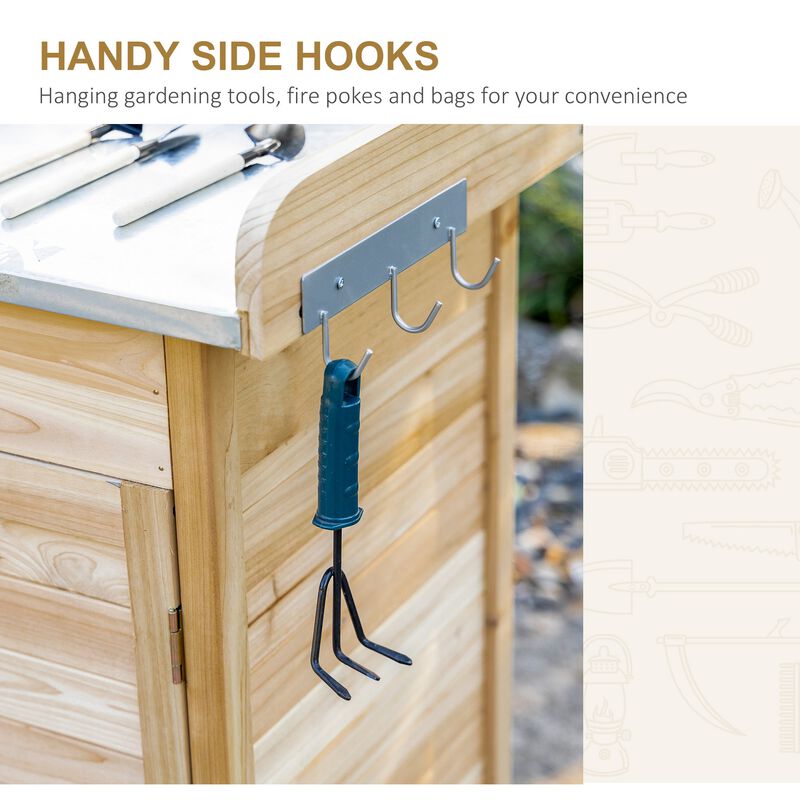 Natural Wood Garden Station: Potting Bench with Storage and Steel Top