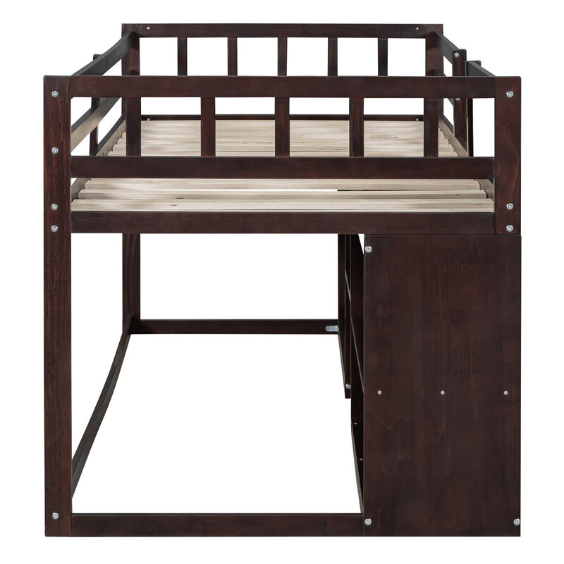 Merax Low Loft Bed with Rolling Desk and Drawers