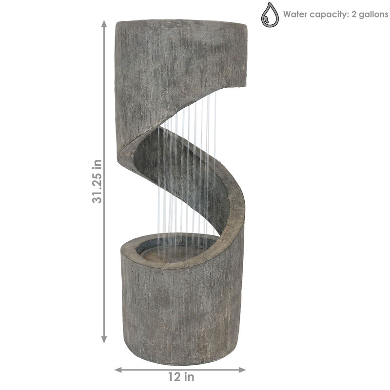 Sunnydaze Showering Spiral Outdoor Water Fountain with LED Lights - 31 in