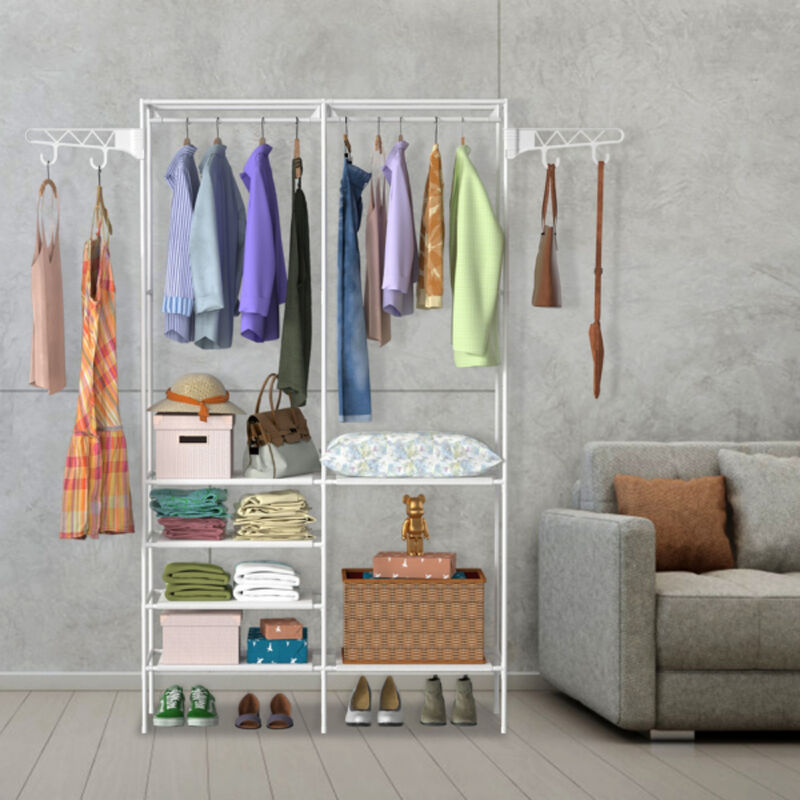 Closet Storage Rack with 4 Shelves and Hanging Rod Holds Up to 33lbs