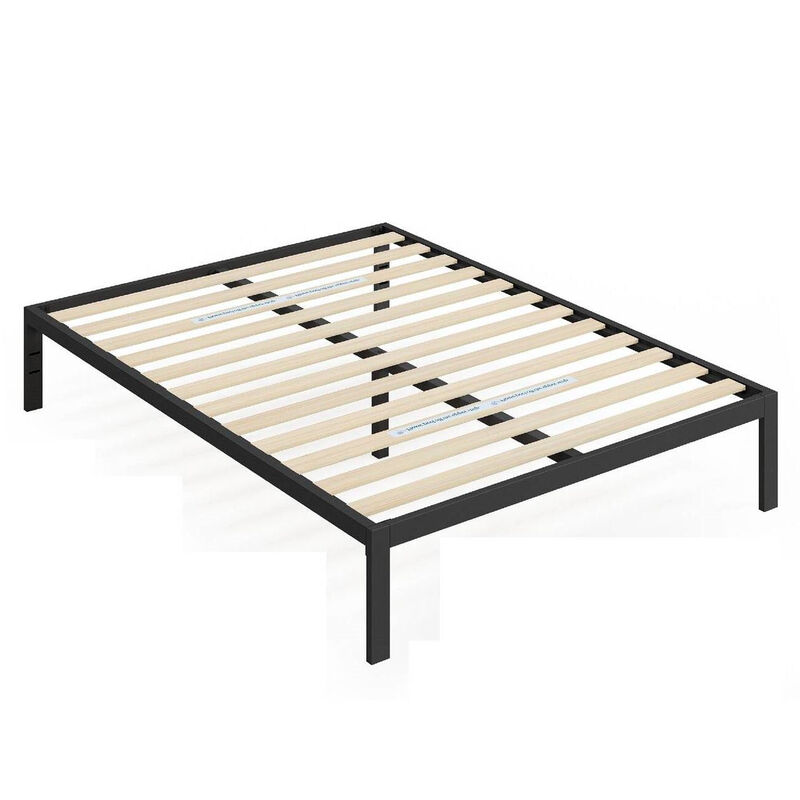Hivvago Full Black Metal Platform Bed Frame with Wood Slats - 700 lbs Weight Capacity
