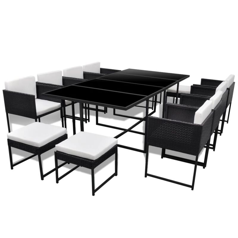 vidaXL 13 Piece Outdoor Dining Set with Cushions Poly Rattan Black