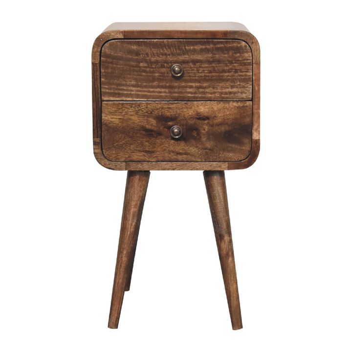 Mini Curved Grey Washed Solid Wood2 Drawer NightStand