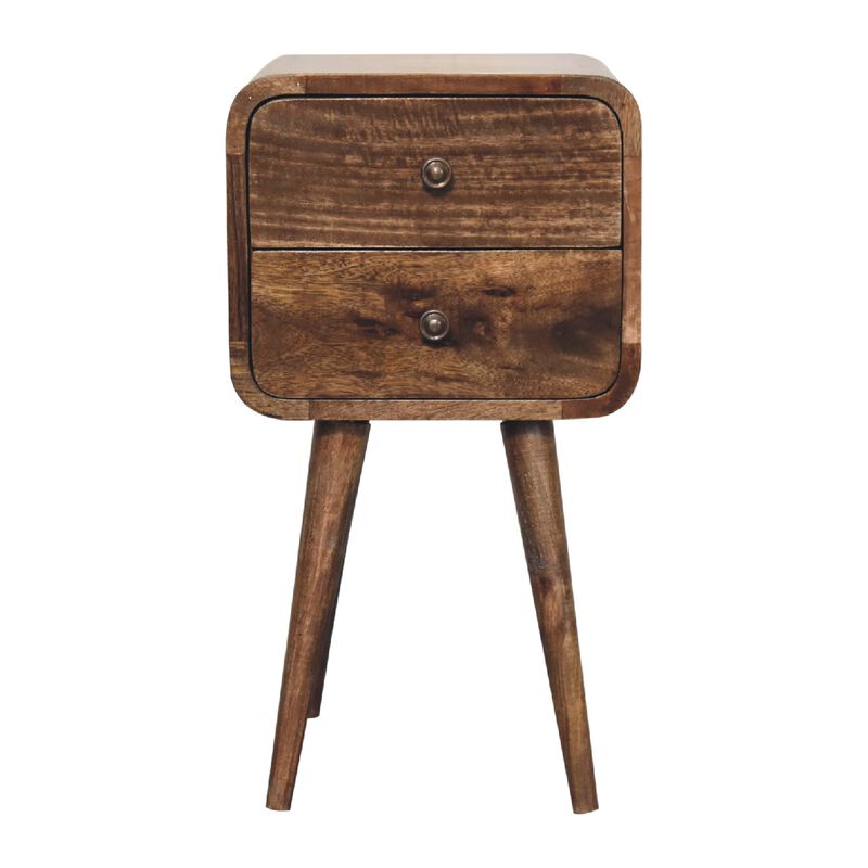 Mini Curved Grey Washed Solid Wood2 Drawer NightStand