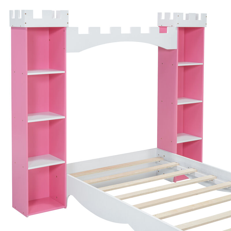 Merax Castle Wooden Bed with Storage Shelf