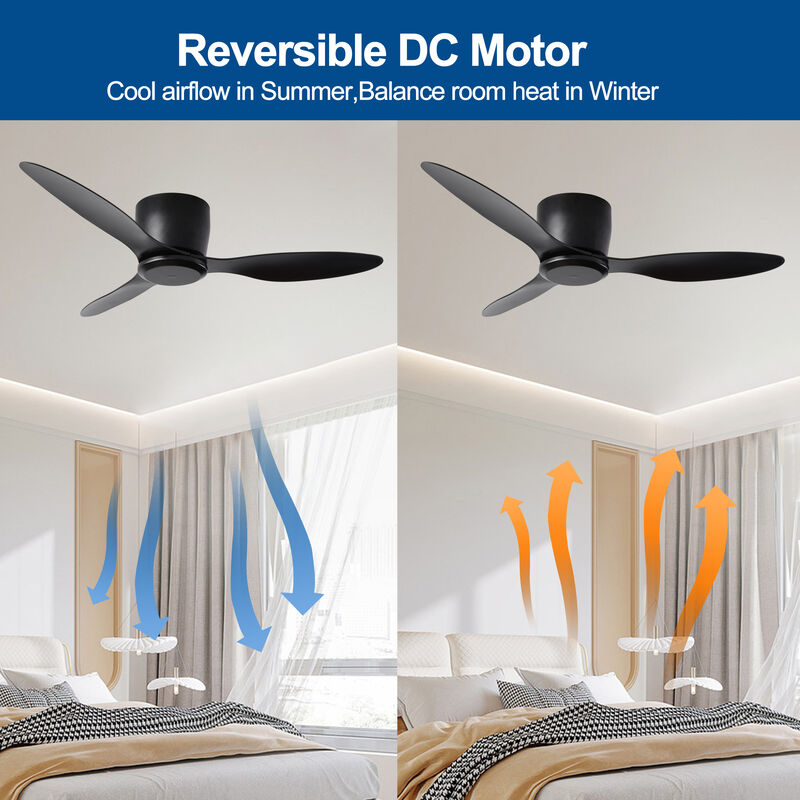 Modern  Low Profile Ceiling Fan, No Light, 6-Speed Reversible DC Motor