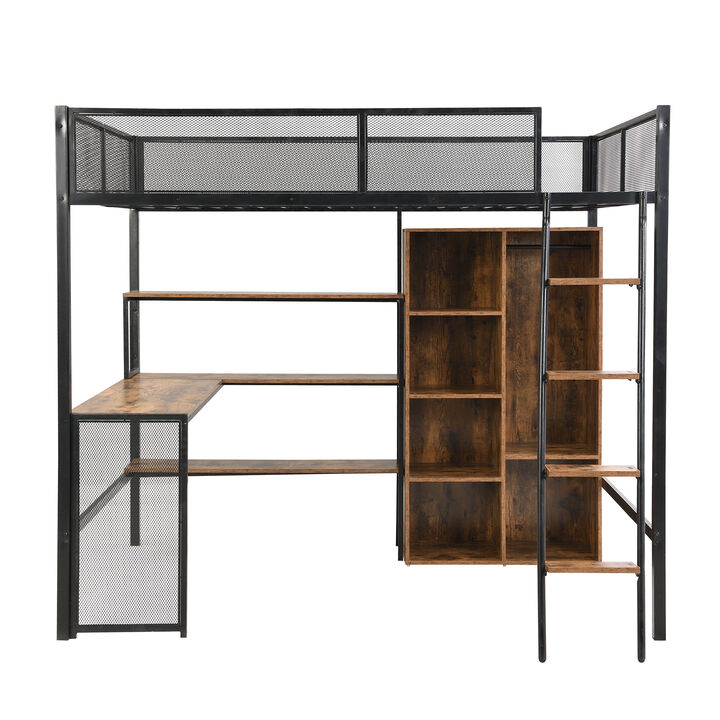 Merax Metal Loft bed with Built-in Desk and Wardrobe