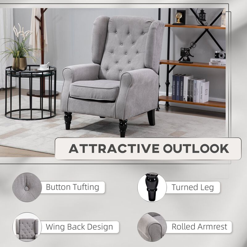Gray Accent Chairs: Set of 2 Tufted High Wingback Seats