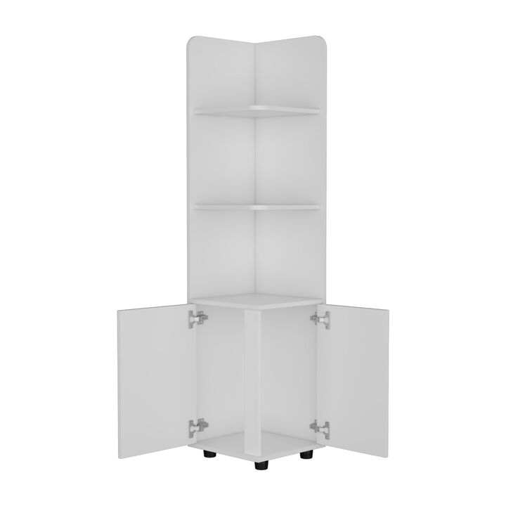 DEPOT E-SHOP Vestal Tall Corner Cabinet with 3-Tier Shelf and 2-Door, White