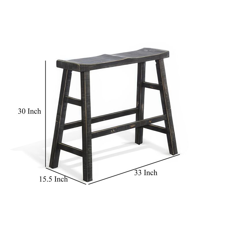 Rena Bar Height Bench, Angled Legs, 33 Inch Rustic Black Mahogany Wood - Benzara