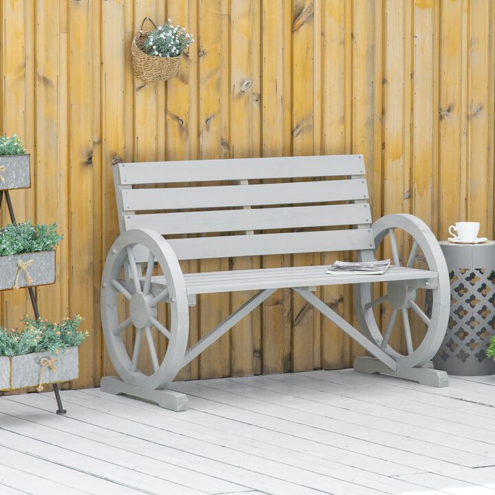 Charcoal Rustic Seating: 2-Person Wagon Wheel Bench for Patio